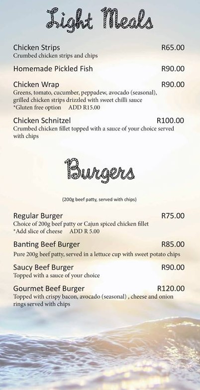 Light Meals & Burgers Menu